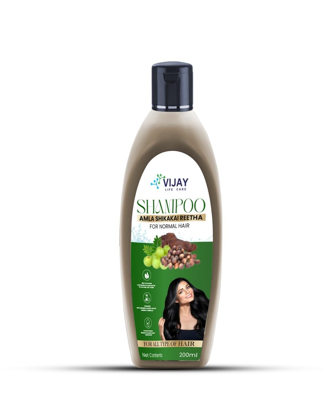 Amla Shikakai Reetha Shampoo for Hair Growth, Strength, Volume & Dandruff Control - Natural Ayurvedic Formula (200ml, Pack of 1)