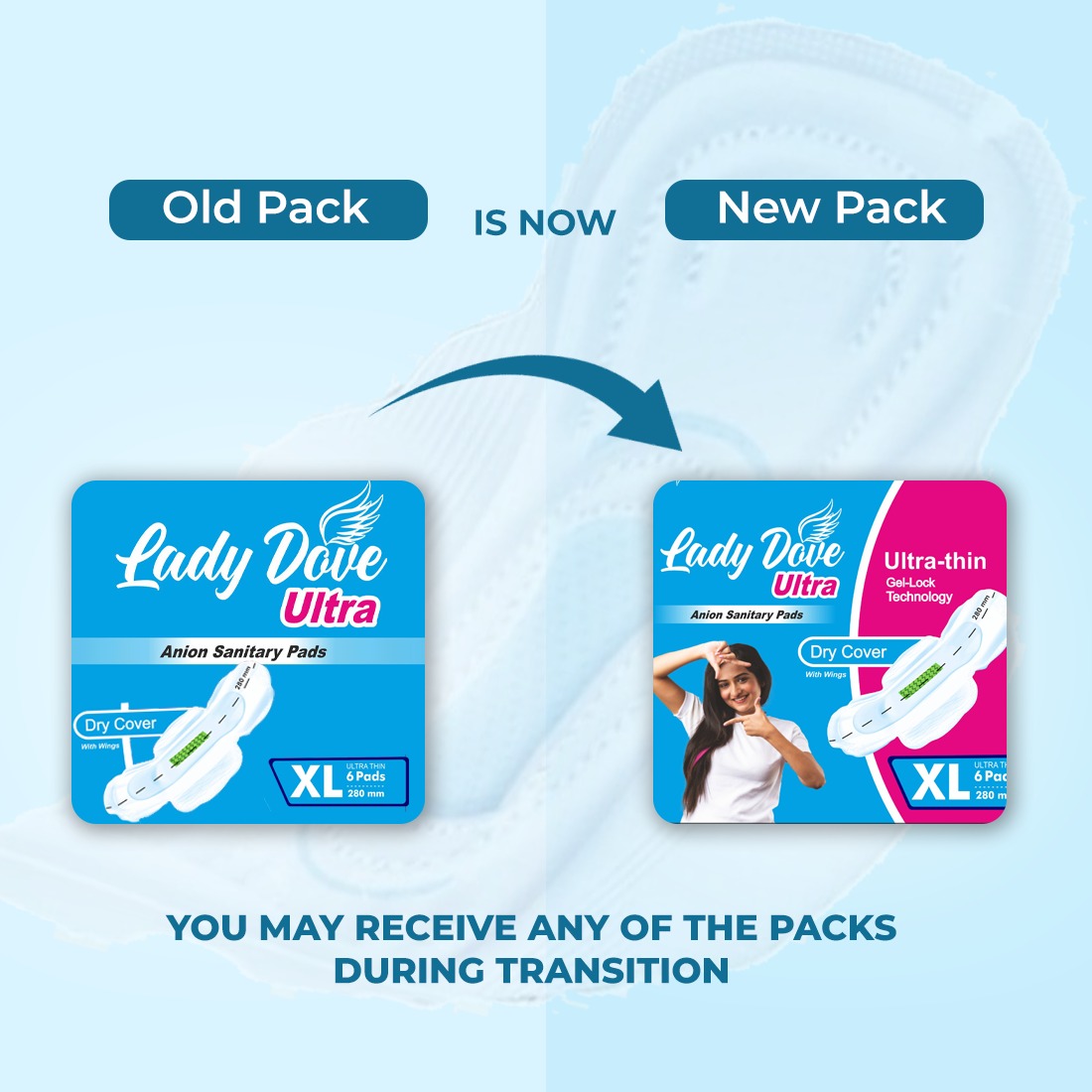 Lady Dove Ultra-Thin Anion Sanitary Pads XL | 280mm with Wings | Gel Lock | Dry Cover Sanitary Pad - Image 3