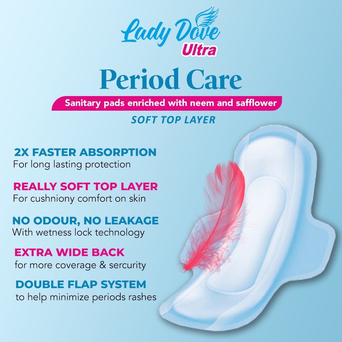 Lady Dove Ultra-Thin Anion Sanitary Pads XL | 280mm with Wings | Gel Lock | Dry Cover Sanitary Pad - Image 2
